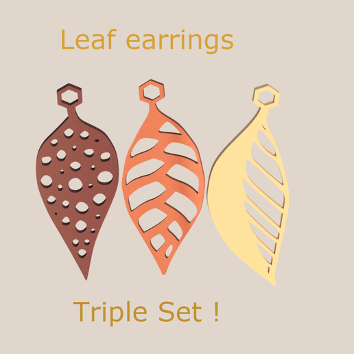 Leaf earrings (3 files!) 3D model