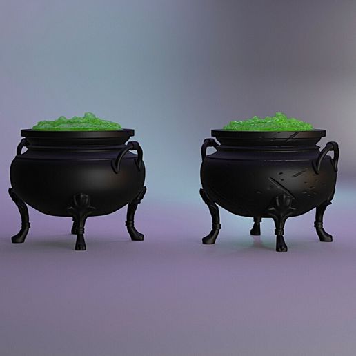 xx12.jpg Witch’s Cauldron with Removable Bubbling Potion – Smooth & Aged Versions – Halloween Miniature STL