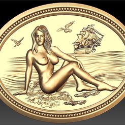 207.jpg Free STL file naked woman on the beach ship on the sea cnc router frame art・3D printer design to download