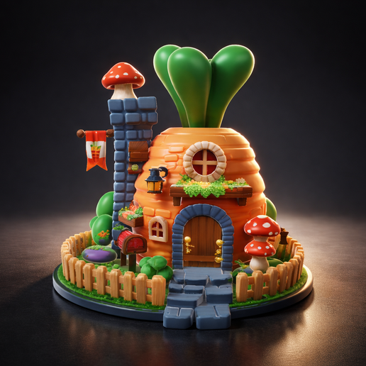 Cute Carrot Easter Egg House – Whimsical Bunny Cottage 3D Print – Spring Fairy Garden