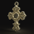 2.png Baroque Cross Pendant with Cabochon Setting 3D print model