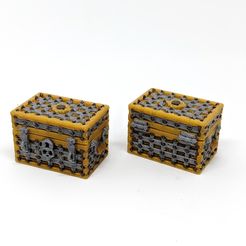 Robagon_SquareWoodenChest_MMU.jpg STL file Square Strapped Treasure Chest - Multimaterial・Design to download and 3D print