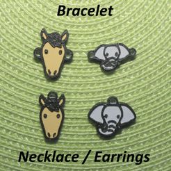 IMG_7345.jpg STL file 4 Horse / Elephant Necklaces, Bracelets, Earrings, Jewelry・Model to download and 3D print