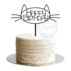 Topper-Cat-HBD-01-Cake@2x.png STL file Cat Happy birthday - Cake topper・Model to download and 3D print