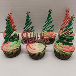 20221231_195903.jpg STL file Christmas Cupcake Toppers - Text and Trees・3D printer model to download