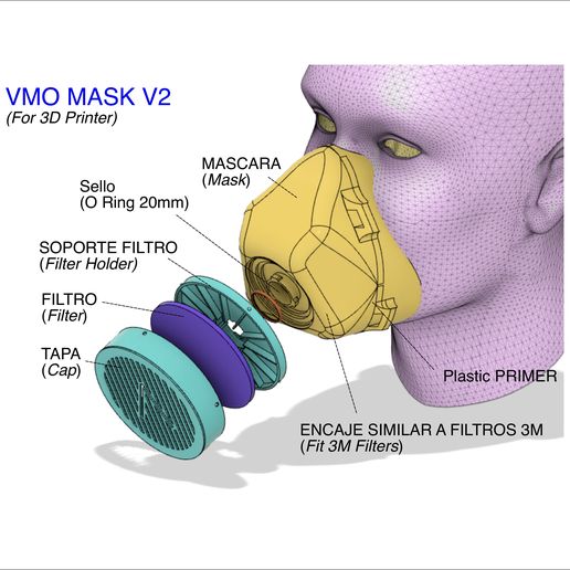VMO MASK V2 - 3D-PRINTED PROTECTIVE - Coronavirus COVID-19 3D model