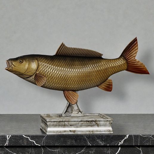 COMMON CARP (CYPRINUS CARPIO) fish in motion 2 trophy statue detailed texture for 3d printing