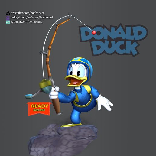 artstation.com/bonbonart cults3d.com/en/users/bonbonart C4 cgtrader.com/bonbonart ON EDA 3D-Datei Donald Duck - Fischen・3D-druckbares Modell zum Herunterladen, bonbonart