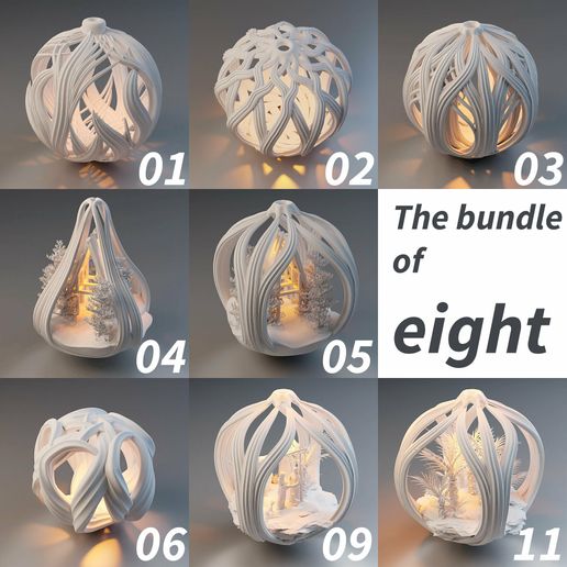 Bundle_of_eight_2.jpg Lot de huit - ornements de Noël et/ou abat-jour à guirlande LED