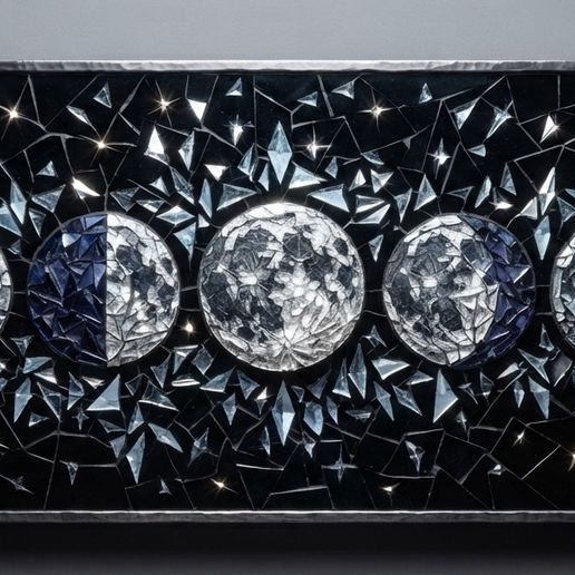 Moon Phases Glass Mosaic Wall Panel | Print-Ready Wall Art STL 3D model