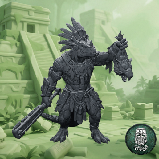 Lizardmen Veteran Trophy Hunter – Ancestral Enemy Slayer | Pre-Supported 32mm Fantasy Miniature