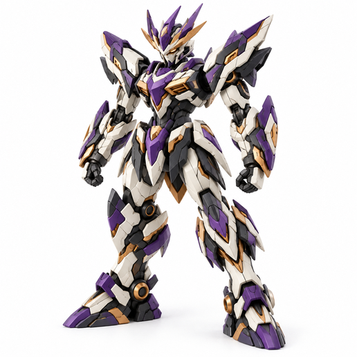 Purple Celestial Armored Mecha 3D Model – Futuristic Warrior Robot