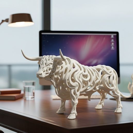 Abstract Bull Sculpture - Modern Voronoi Design