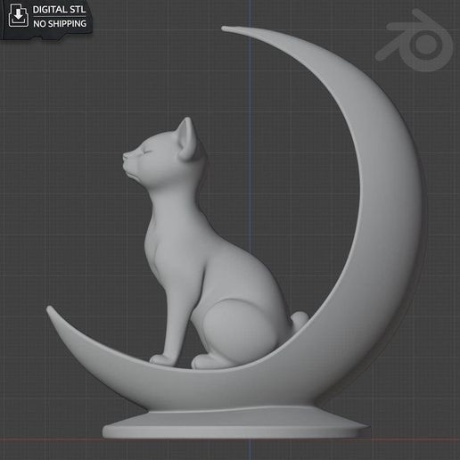 Moon Cat STL - Sitting Cat on Crescent Moon 3D Print Model | Support Free | Digital Download | No Shipping