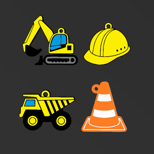 Set Llaveros Construcción 3D en Capas (4 Models - Construction Keychain Set)