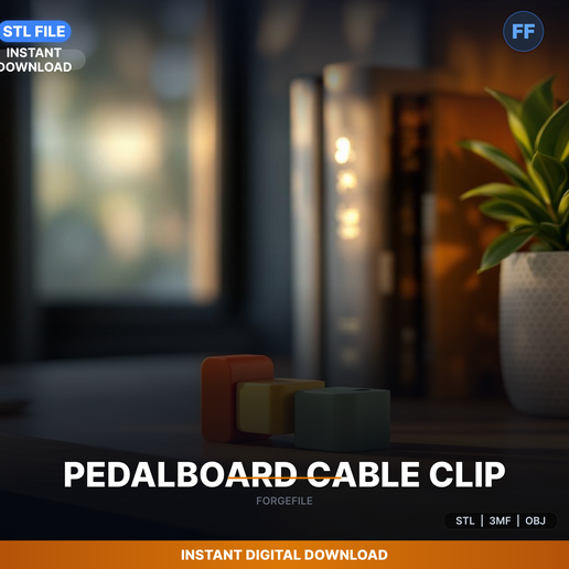 Guitar Pedalboard Cable Routing Clip, Adhesive Mount, - 3D Printable STL File