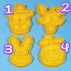 PRESENTACION.jpg STL-Datei FIVE NIGHTS AT FREDDY'S COOKIE CUTTERS (SET OF 4)・3D-druckbare Vorlage zum herunterladen