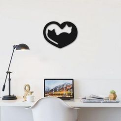Gatos-YinYang-mockup.jpg STL file YinYang Heart Cats - Wall art・3D printable model to download