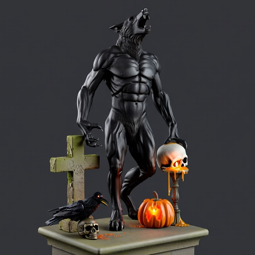 2483 COLOR Werewolf Howling - 3D Model, Halloween, magic, spider, mask, wild, bat, monster, mutant, fair, witch, werewolf, horror, beast, mutant spider, skeleton, skull 3D model