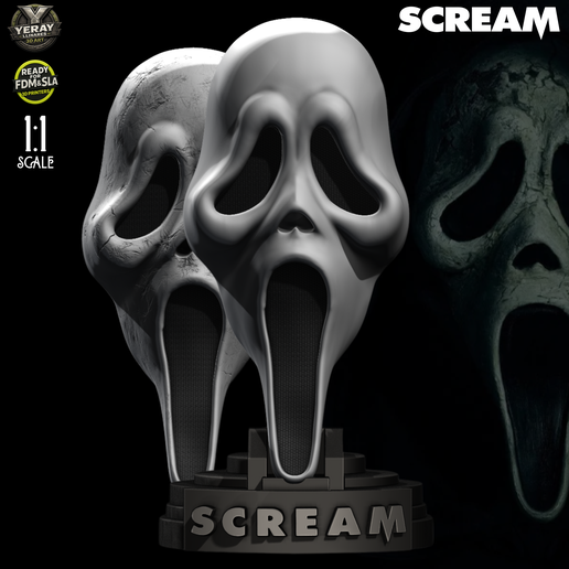 Ghostface Mask 1:1 - Replica Scream True-to-Scale - Clean and Damaged Version - STL for FDM and SLA + Display Stand