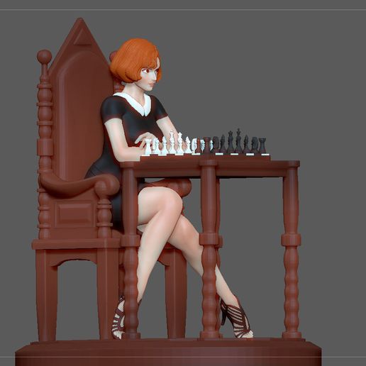 8.jpg QUEENS GAMBIT ANYA TAYLOR JOY CHESS GIRL CHARACTER STATUE 3D print model