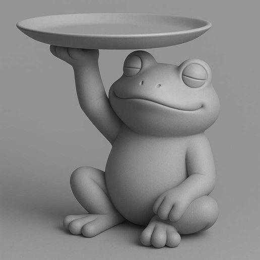 Cute Frog Holding Tray STL – Adorable Animal Desk Organizer Model 3D model