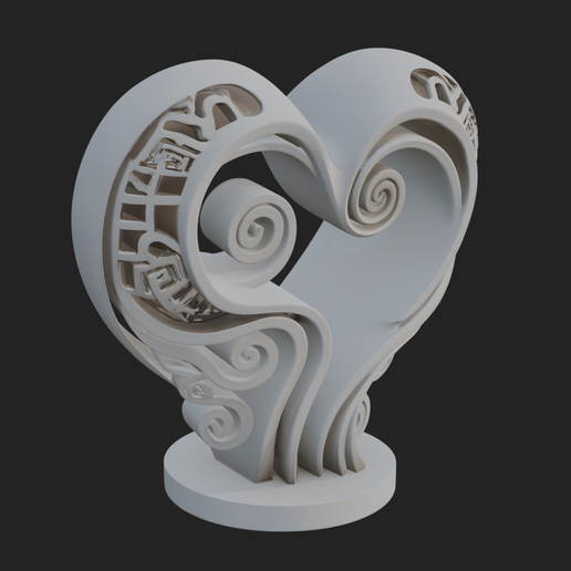 Ornate Swirling Heart Statue Design 3 - 3D Print Model