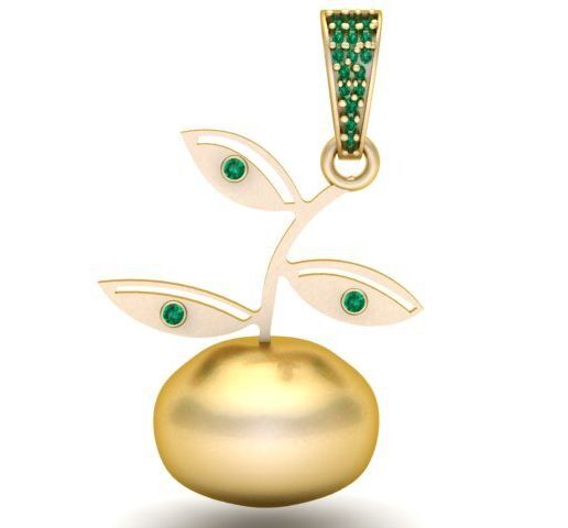 Luxury Golden Apple Sprout Pendant with Emerald Stones  3D Printable