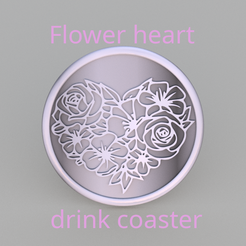 Flower-heart-coaster-final.png Free STL file Flower heart drink coaster・3D print model to download