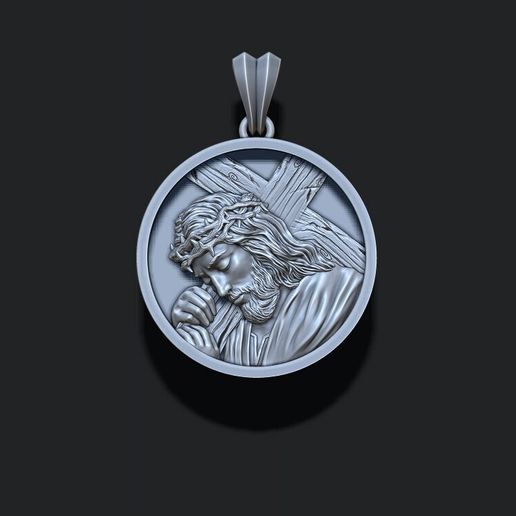 Screenshot-2021-07-27-142028.jpg Jesus with cross round pendant 3D print model