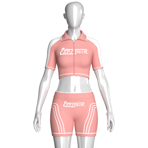 Girls Short Sleeve Half-Zip Crop Top With Shorts | Marvelous / Clo3d / obj / fbx
