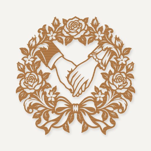 Clasped Hands Rose and Jasmine Wedding Wall Art – STL and Laser Cut Files