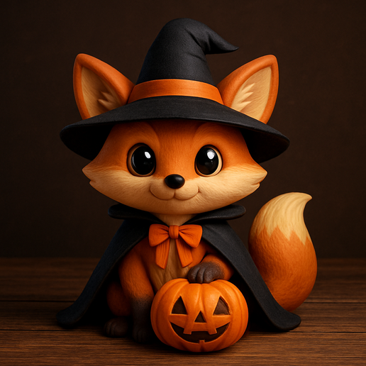 Fox-in-witch-costume-with-pumpkin.png Fox in Witch Costume with Pumpkin 3D Print STL