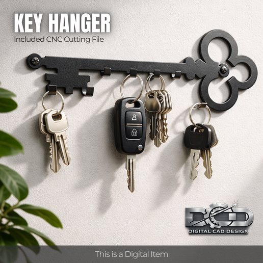 Metal Key Holder CNC Laser Cut File | Wall Mounted Key Rack DXF | Sheet Metal Wall Organizer