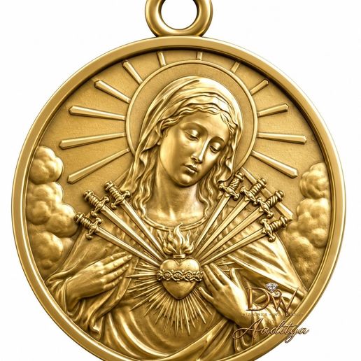 Sacred Heart of Mary Round Medal Pendant