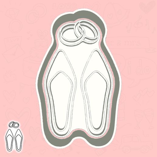 Wedding Day cookie cutters - bride’s shoes & wedding rings (style 1)