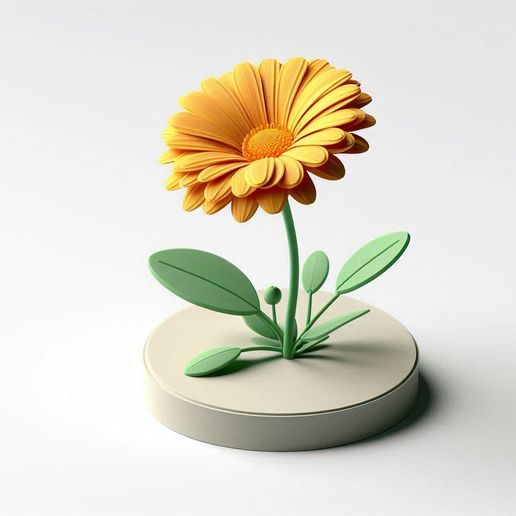 Sunflower With Leaf Base Decorative 3D Printed Model
