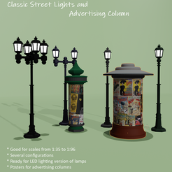 22.png Free STL file Classic Street Lights, advertising column, HO, 1:43, 1:64, 1:72, 1:87, 1:35, 28 MM, 1:48, 1:50, 1:60, 1:76, 1:100・3D printable model to download