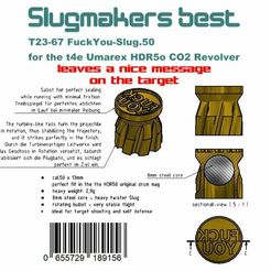 T23-67 Etikett.JPG Archivo STL Jodido baboso para el Umarex HDR50 / TR50 CO2 Revólver bala pesada para la autodefensa y tiro al blanco・Modelo de impresión 3D para descargar