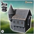 1-PREM.jpg Medieval house with round corner tower and thatched roof (32) - Medieval Middle Earth Age 28mm 15mm RPG Shire