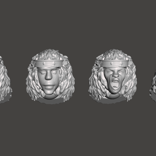 African warrior heads. Anfarro lions mane crowns from Ethiopia 3D model