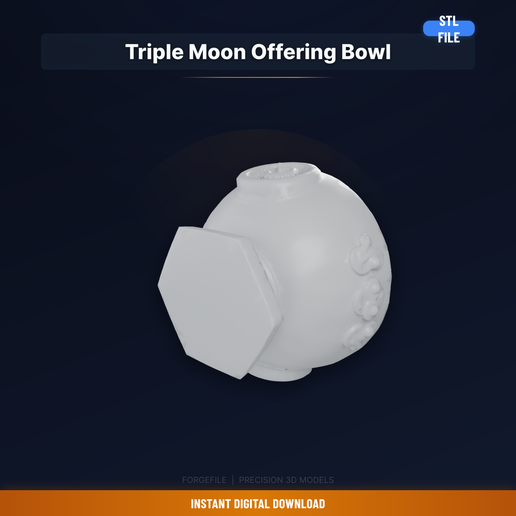 Offering Bowl With Triple Moon Goddess Symbol Carved On - 3D Printable STL File