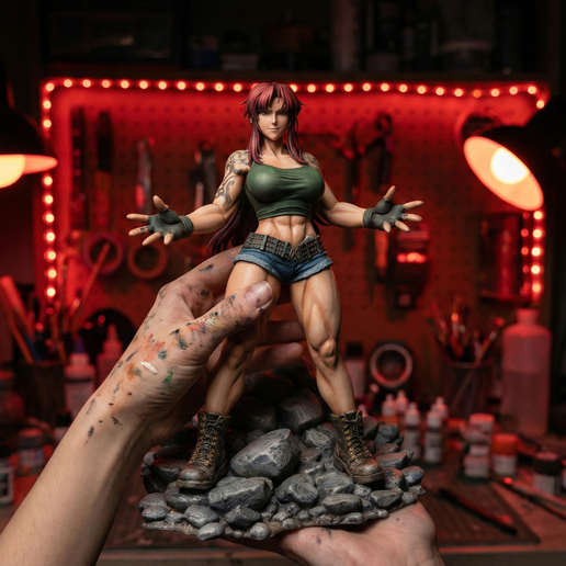 Muscular Anime Fighter 3D Printable STL File | Tattooed Mercenary Girl Miniature | Badass Female Figure