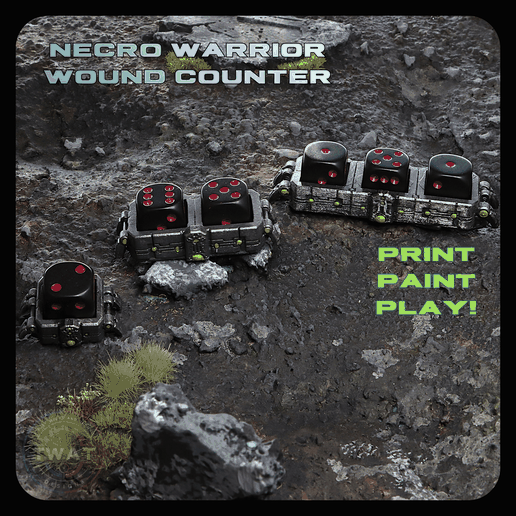 Necro Warrior Wound Counters – 3D Printable Tabletop Damage Trackers (1, 2 & 3 Dice Versions)