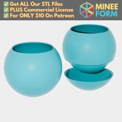 round-self-watering-planter.jpg Minimalist Spherical Self Watering Planter Simple Ball Design MineeForm FDM 3D Print STL File