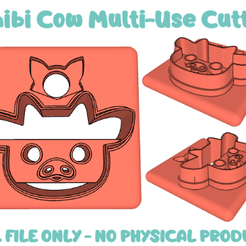 ChibiCowSTLScreenshot.png Cute Chibi Cow polymer clay cutter STL file