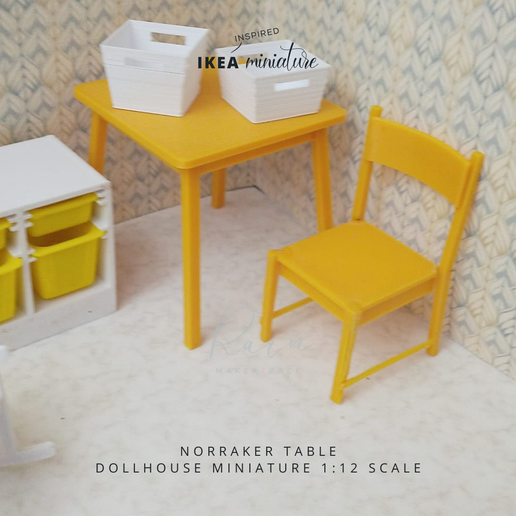 NORRAKER TABLE DOLLHOUSE MINIATURE 1:12 SCALE STL file MINIATURE IKEA-INSPIRED NORRAKER TABLE FOR 1:12 DOLLHOUSE・3D print object to download, RAIN