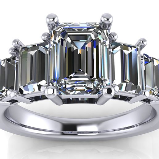 Emerald Cut Solitaire Engagement Ring - various stone sizes 3D print model 3D model