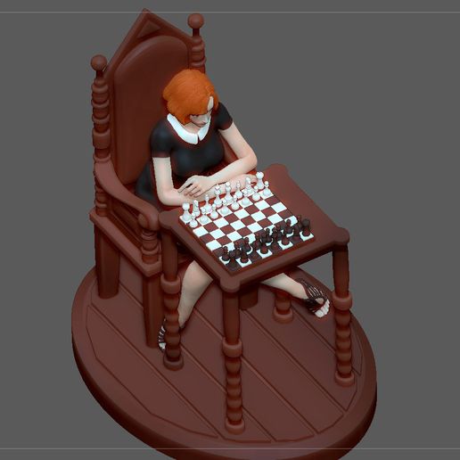 14.jpg QUEENS GAMBIT ANYA TAYLOR JOY CHESS GIRL CHARACTER STATUE 3D print model