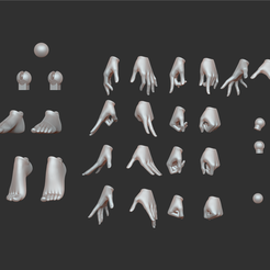 PD OS Yc AM&e = te Hands and feet for BJD doll, STL 3D model for 3D printing